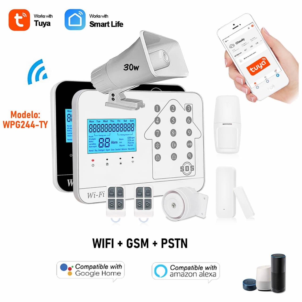 Kit de Seguridad Alarma WPG244TY Inalámbrica WIFI GSM PSTN TUYA SMART