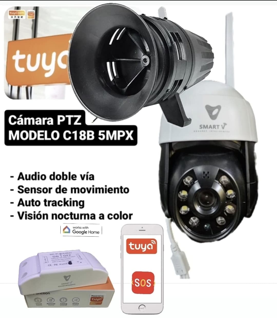 Kit de Seguridad Comunitaria Cámara PTZ Externa C18B 5Mpx con Sirena 90W
