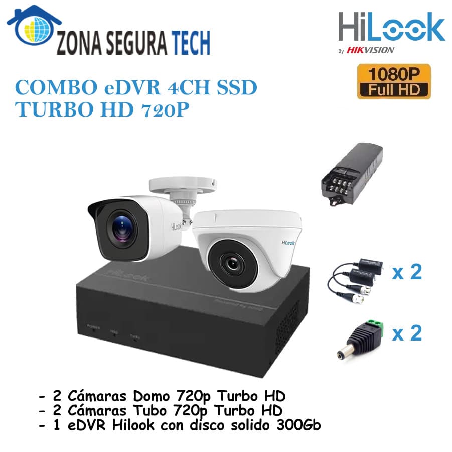Combo eDVR 4ch SSD con 2 Cámaras Turbo HD 720p