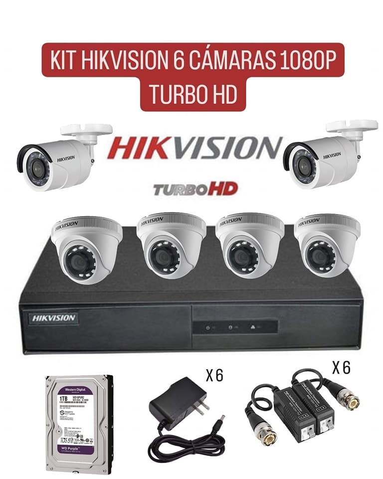 Kit DVR 6 Cámaras Hikvision Full HD 1080p