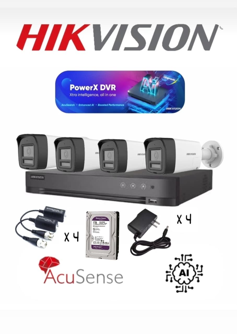 Kit DVR PowerX Hikvision 4 Cámaras TurboHD 1080p Audio 2 vías