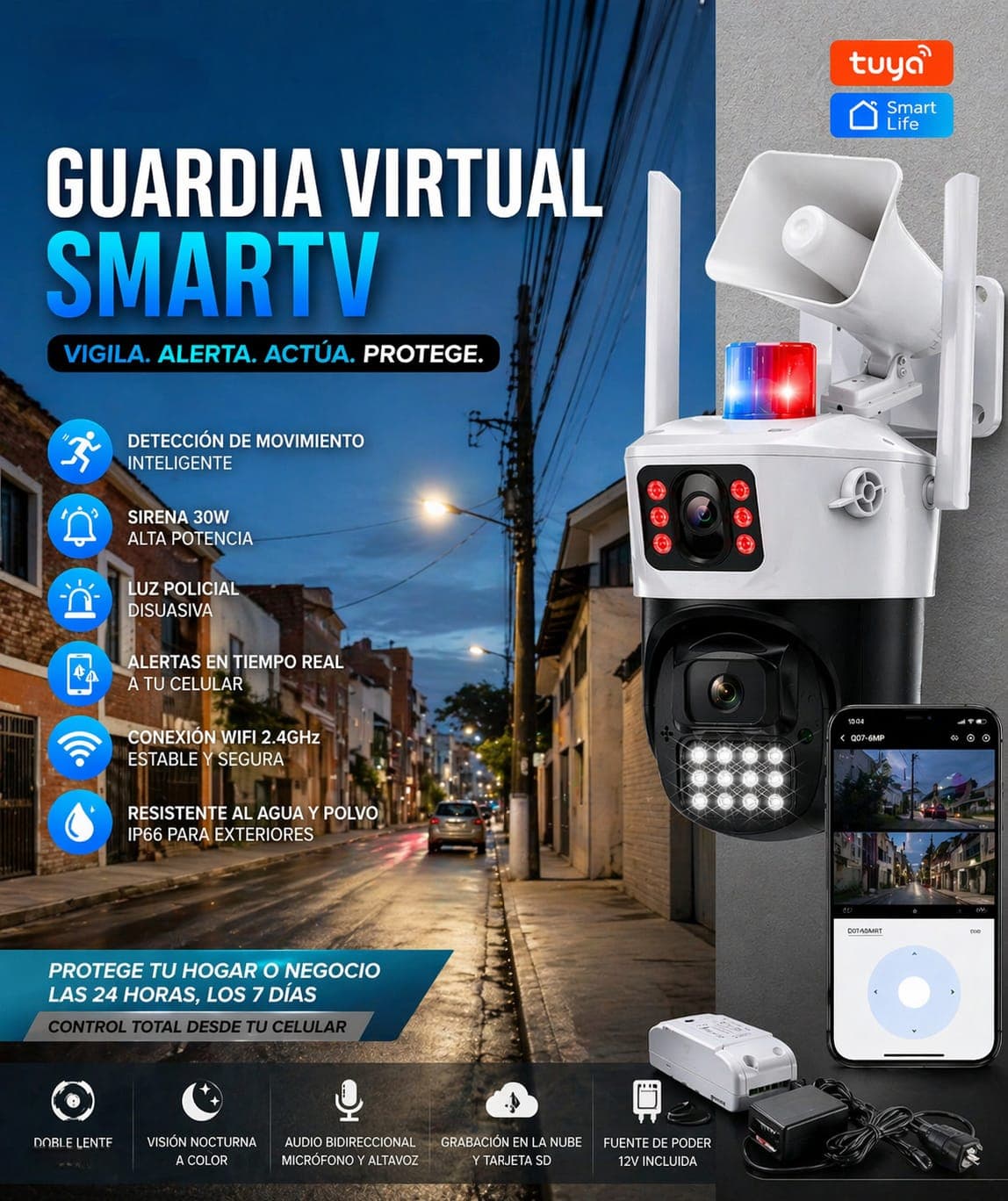 Guardia Virtual Cámara Inteligente Q07-6MP con Sirena 30W
